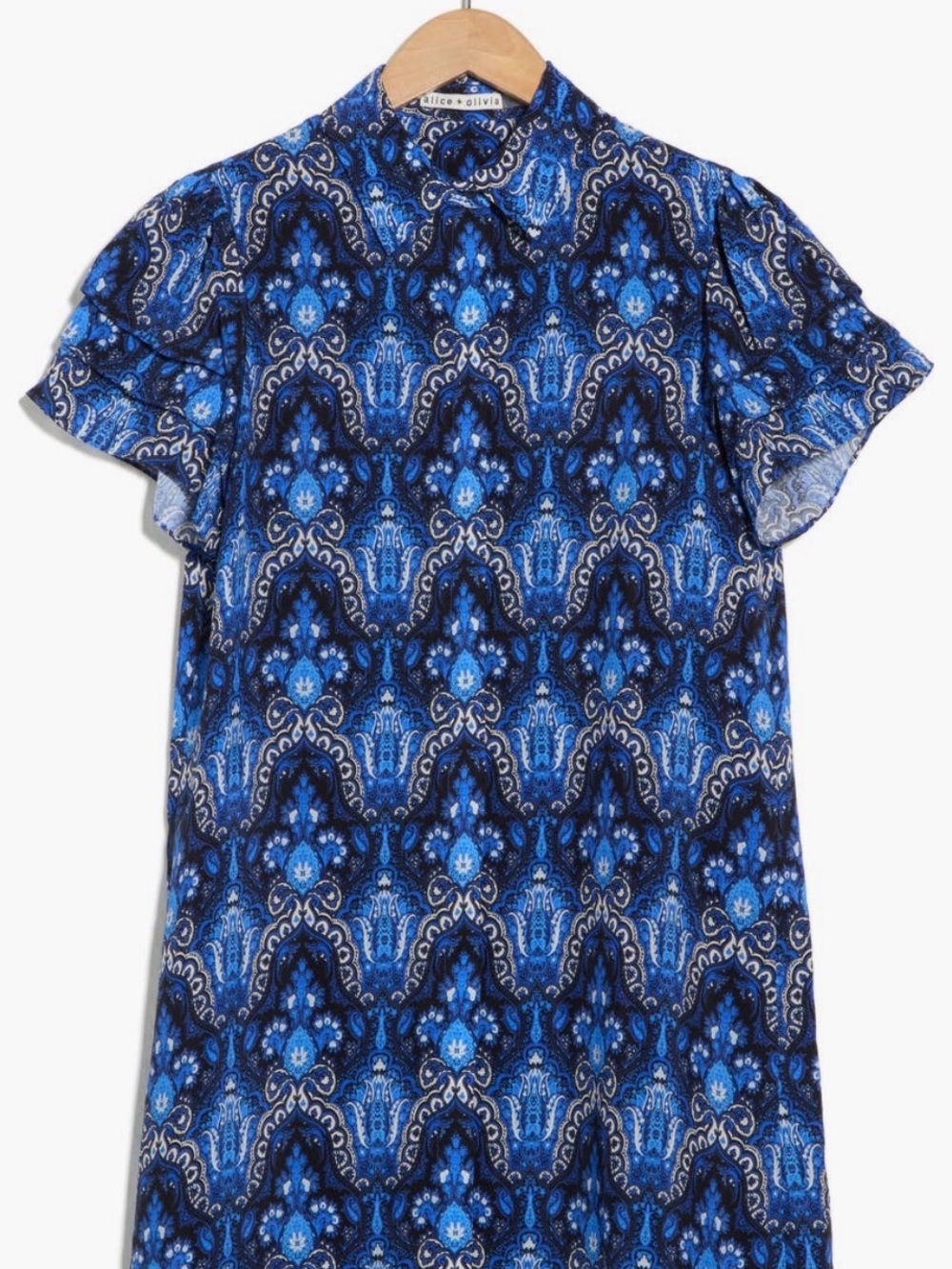 Alice + Olivia Blue Paisley-Pattern Short Sleeve Tunic